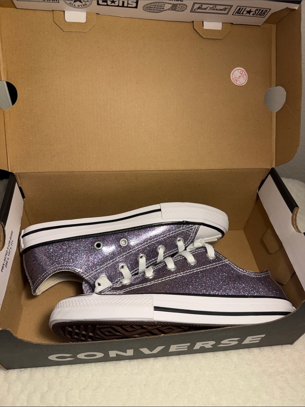 Converse Kids Purple Glitter Low Top Sneakers with White Laces - Picture 12 of 12